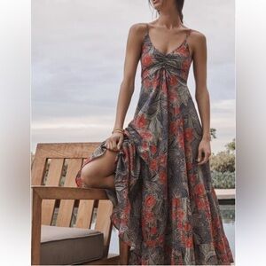Ro's Garden Tatiana floral maxi dress in red and black -never worn